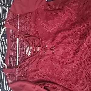 Burgundy Lace Long Sleeve Blouse